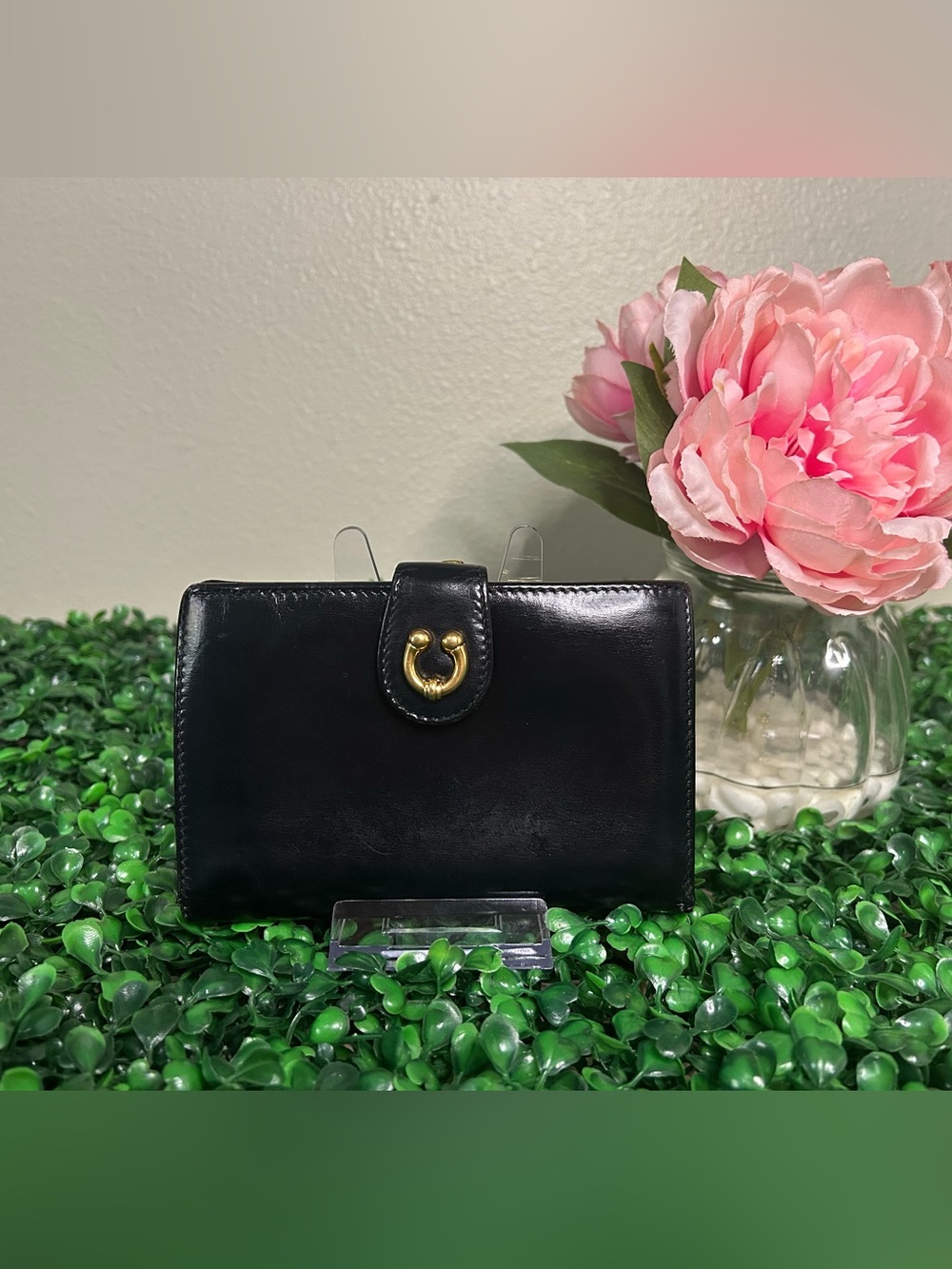Vintage Gucci Black Leather Kisslock Wallet Horsebit Accent Style 035.149.1687